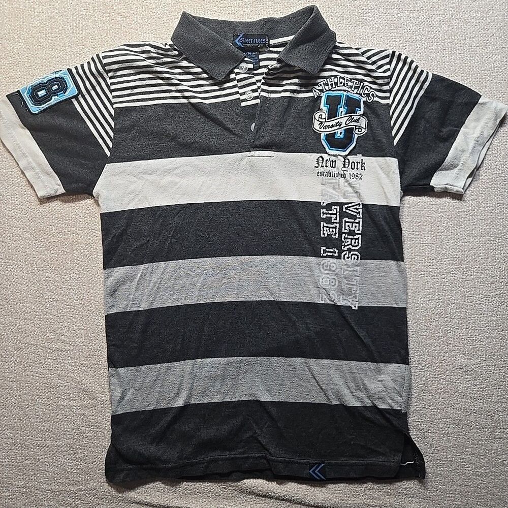 Street Rules Short Sleeve Polo Shirt With Patches Boys Size L 14-16